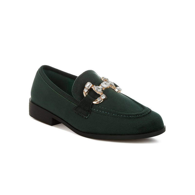 Rag & Co Green Diamante Embellished Horse Bit Loafers (UK 3)
