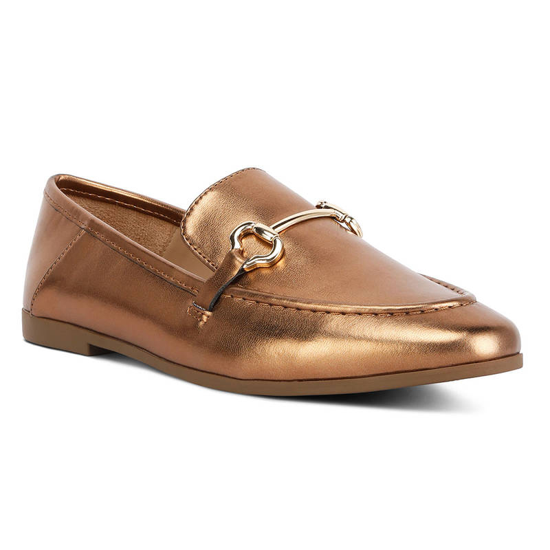 London Rag Bronze Ichiro Metallic Horse Bit Detail Loafers (UK 3)