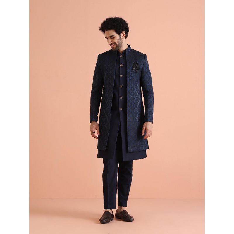 KISAH Blue Embellished Kurta with Sherwani and Trouser (Set of 3) (38)