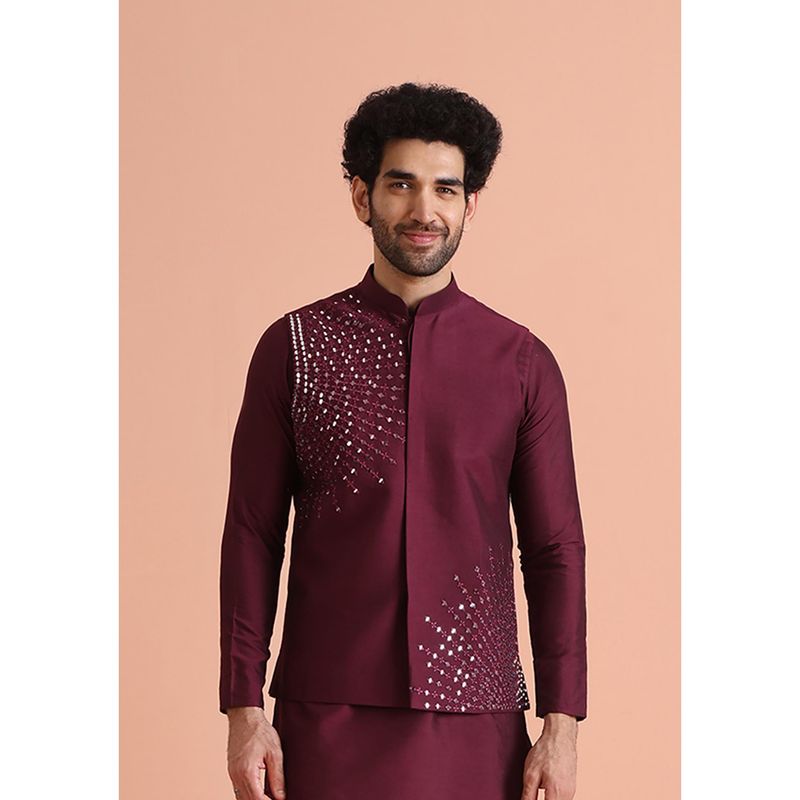 KISAH Wine Embellished Nehru Jacket (40)