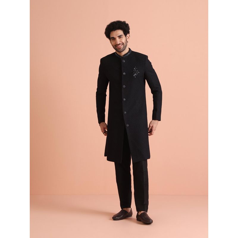 KISAH Black Embellished Sherwani with Trouser (Set of 2) (44)