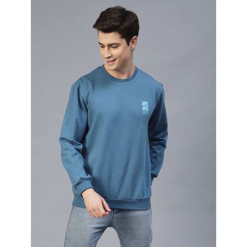 RIGO Men Light Blue Back Printed Oversize Fleece Sweatshirt (XL)