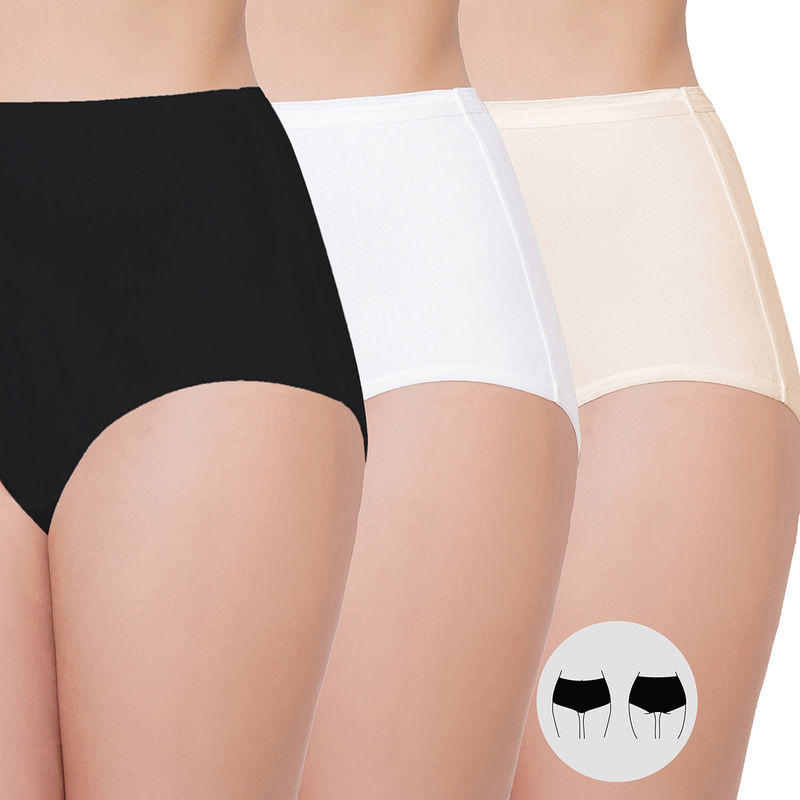 Wacoal Cotton Brief Panty Black,White & Beige High Waist High Coverage Solid Panty (Pack of 3) (XL)