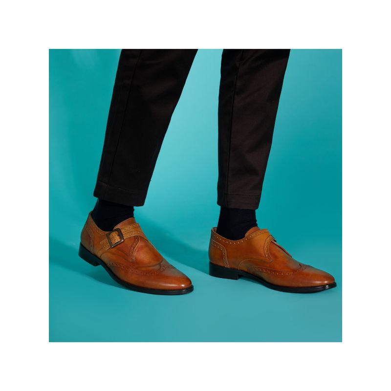 Saint G Gerardo Tan Leather Single Monk Straps Brogue Shoes (UK 6)