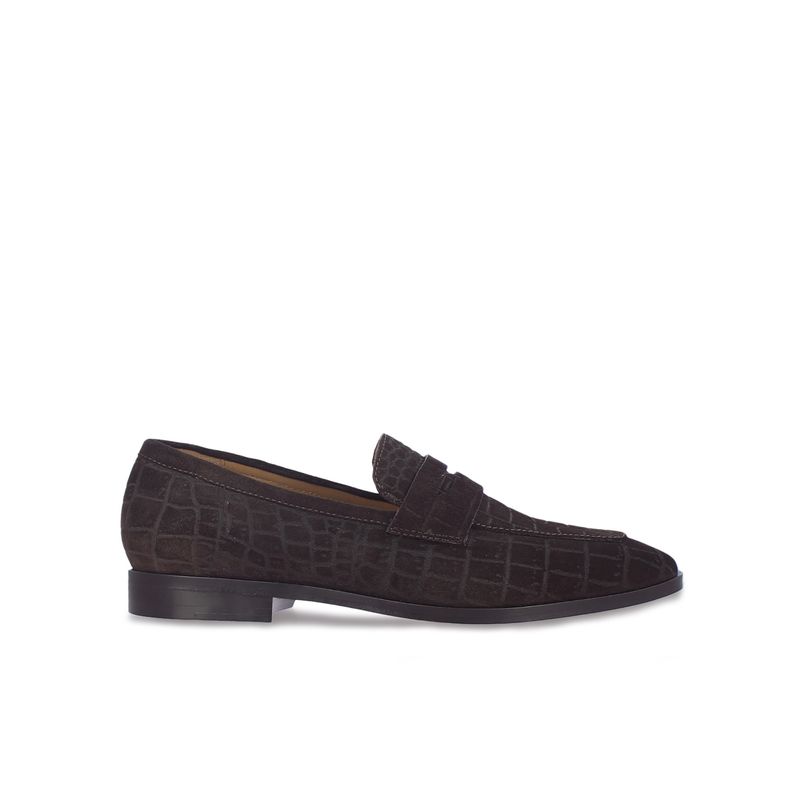 Saint G Alessandro Brown Suede Croco Print Leather Loafers (UK 6)