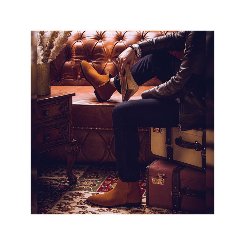 Saint G Alfie Tan Suede Leather Handcrafted Chelsea Boots (UK 6)