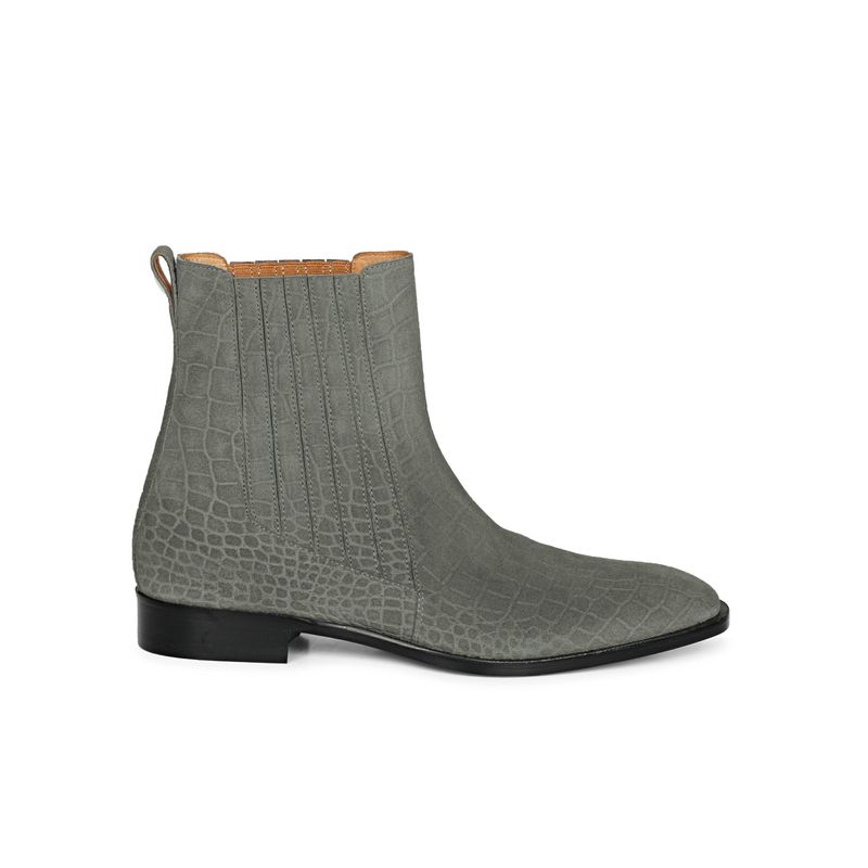 Saint G Ollie Grey Croco Print Suede Leather Chelsea Boots (UK 6)