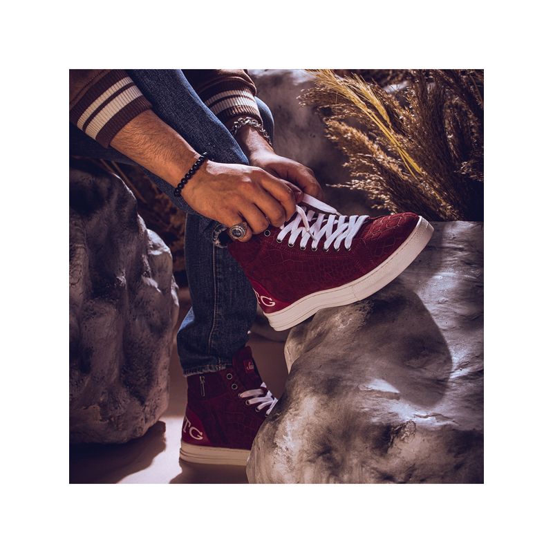 Saint G Harvey Croco Embossed Maroon Leather Sneakers (UK 6)