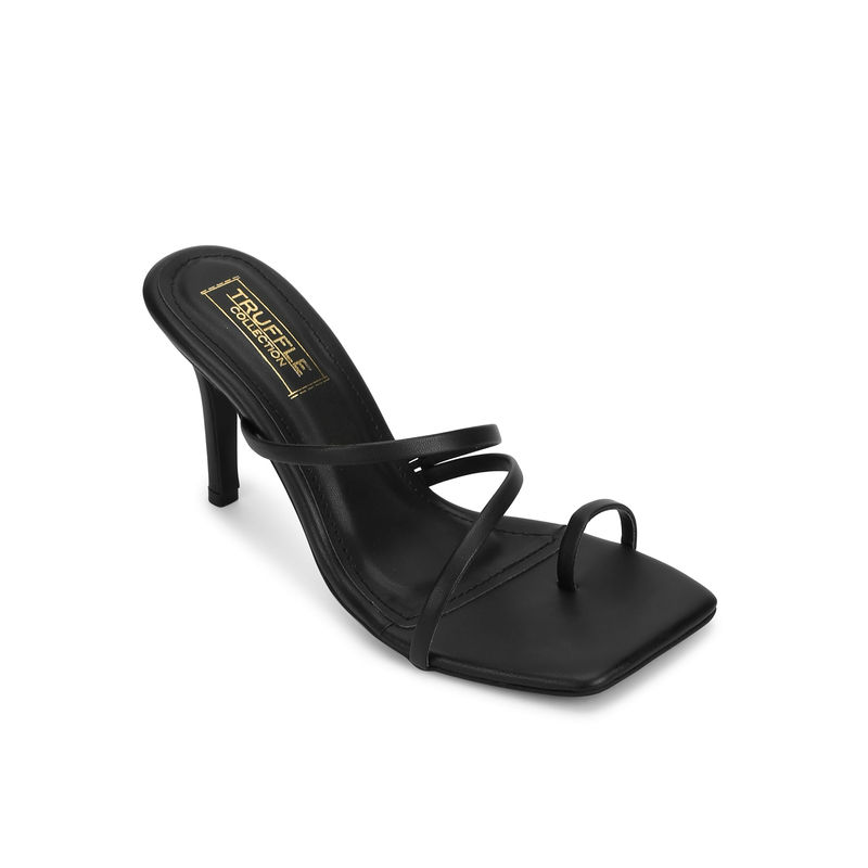 Truffle Collection Black Pu Strappy Stiletto Heel Mules - UK 7
