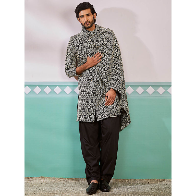 Vastramay Men's Rayon Embroidered Sherwani And Patiala With Dupatta (Set of 3) (36)