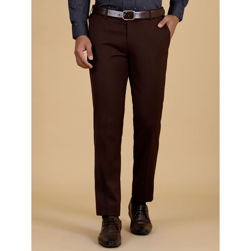 Metal Men's Brown Slim Fit Terry Rayon Formal Trouser (38)