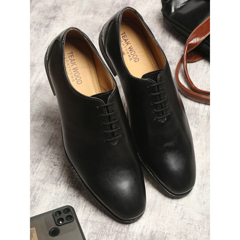Teakwood Black Solid Genuine Leather Formal Oxfords (Euro 42)