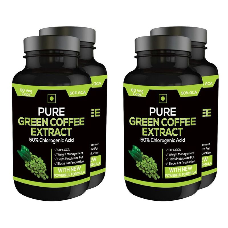 Nutravigour Pure Green Coffee Extract 50% Gca 60 Capsules - Pack Of 4