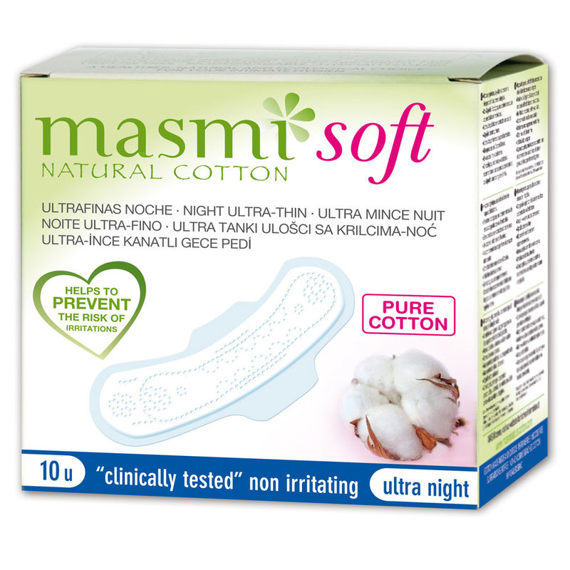 Masmi Pure Cotton Soft Sanitary Pads Night Wings Indvidually Wrapped (10pieces)