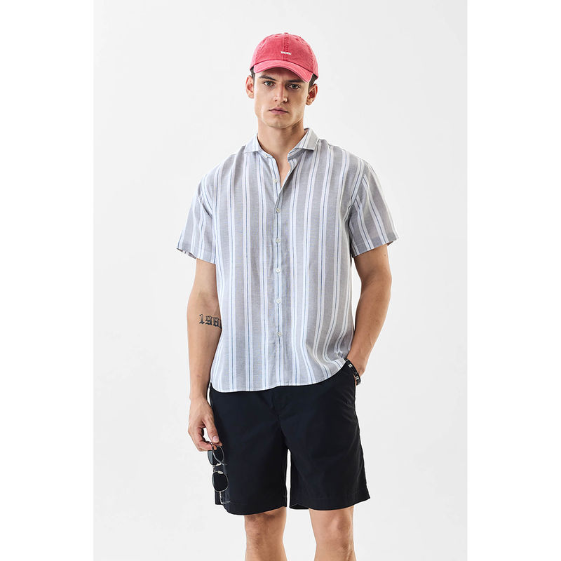 Snitch Men Grey Stripes Casual Shirt (M)