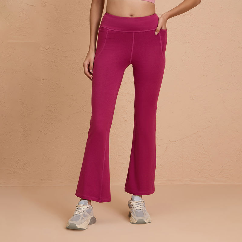 Ultimate Comfort Cotton Stretch Flare Leggings with Anti Slip Waist & Pockets NYAT503 Grape (S)