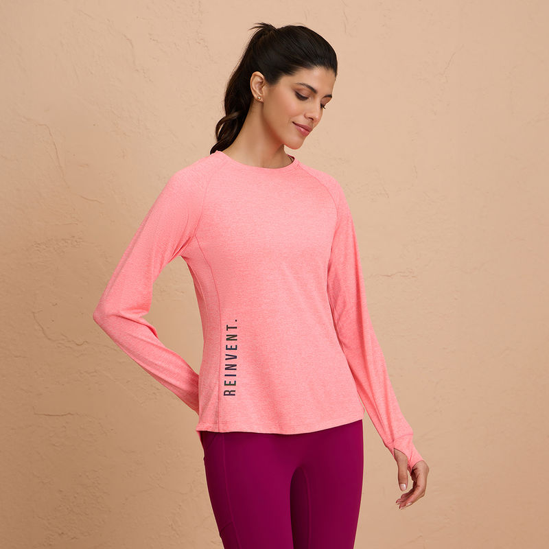 Nykd By Nykaa Flattering Hip Covering Long Sleeved Active Dry Fit Top-NYK311-Pink (S)