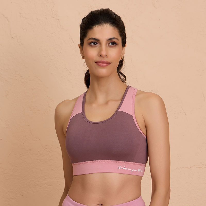 Nykd By Nykaa Wide Waistband Cotton Slip on Racer Back Sports Bra NYK904 Brown (XS)