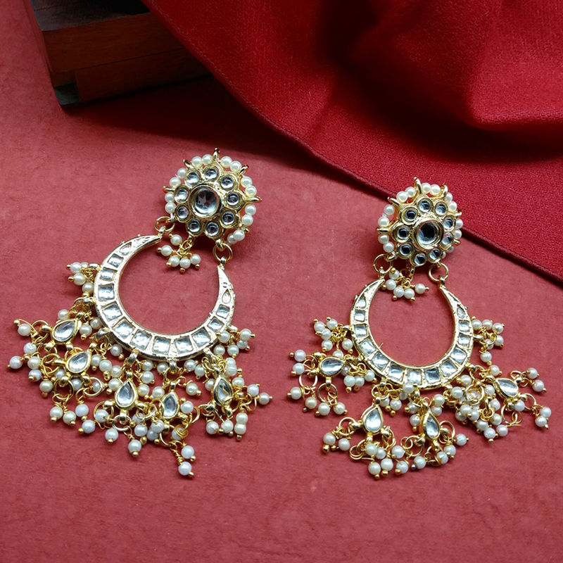 Fida GoldToned & White Crescent Shaped Chandbalis Buy Fida GoldToned