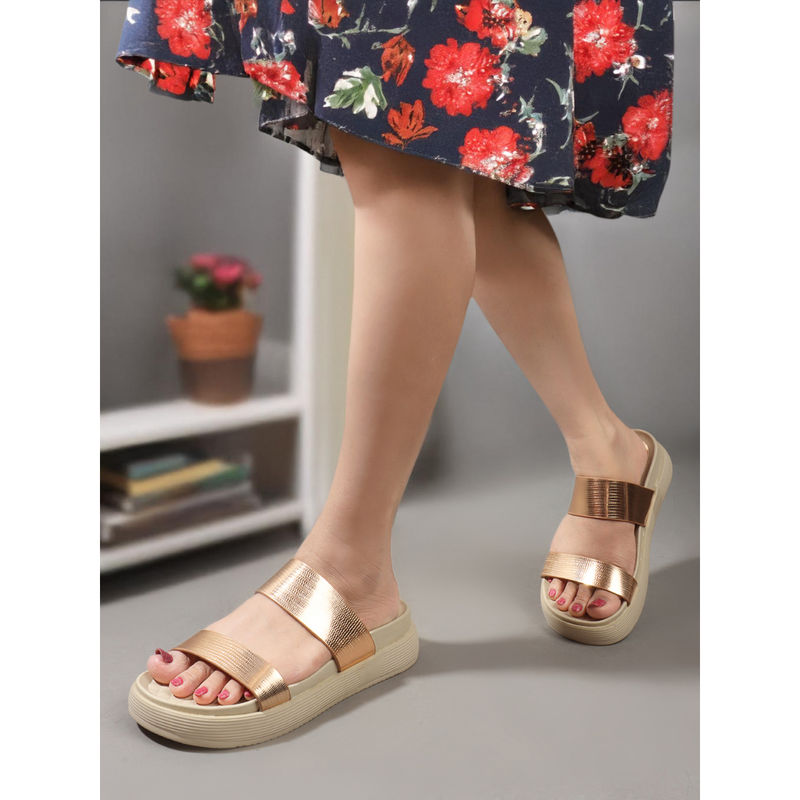 ELLE Rose Gold Color Women Slip-On Comfort Sandals (EURO 39)