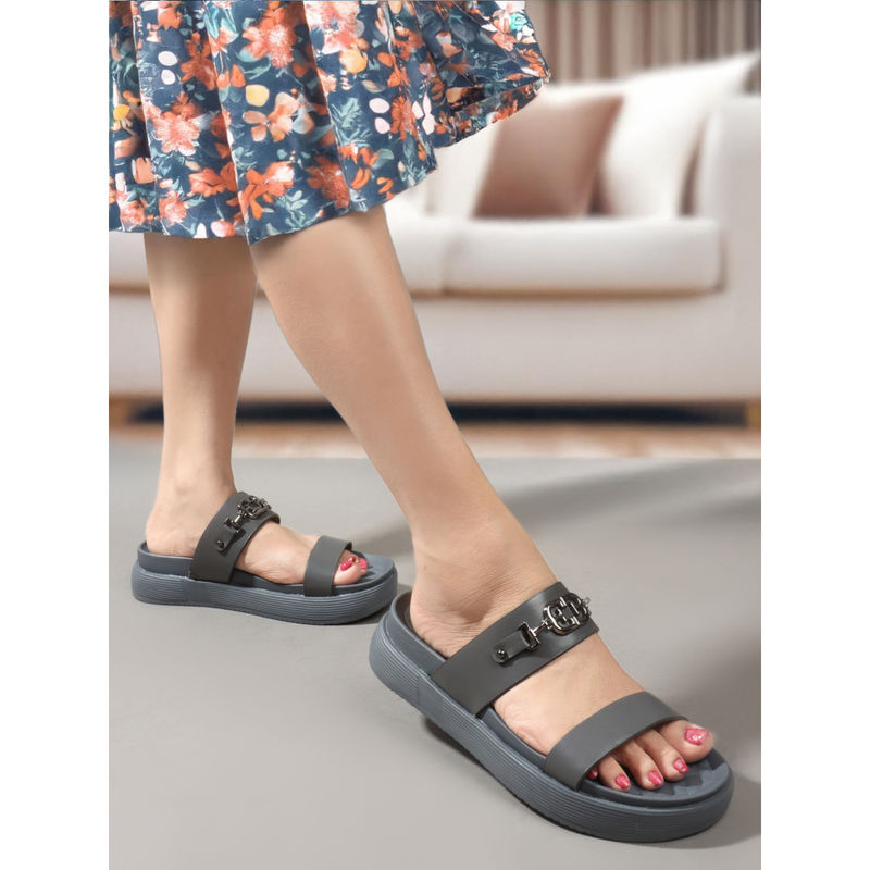 ELLE Grey Color Women Slip-On Comfort Sandals (EURO 37)