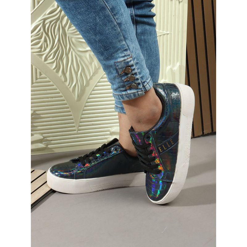 ELLE Black Textured Lace-Ups Women Sneakers (EURO 36)