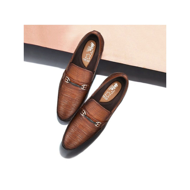 Hitz Men's Tan Leather Slip On Semi-Formal Shoes (EURO 41)