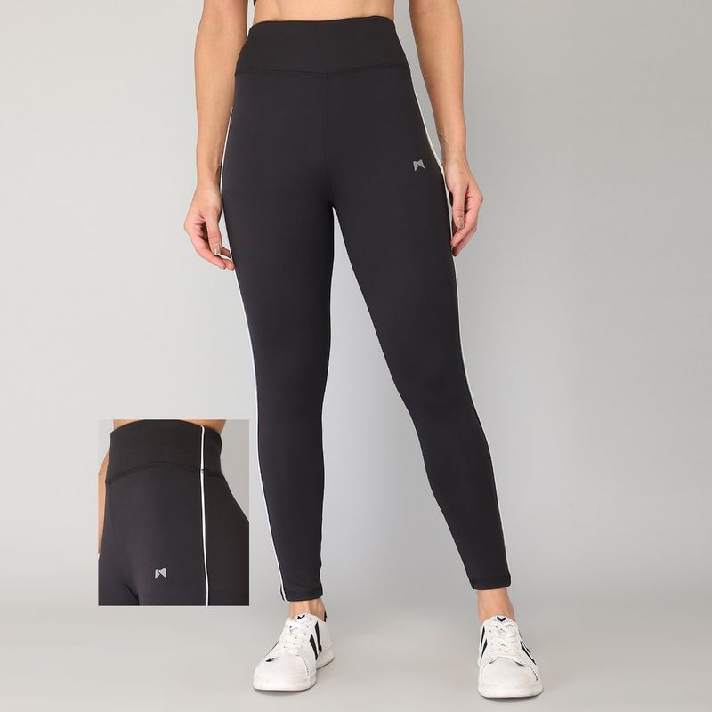 Muscle Torque Gym Yoga High Waist Side White Piping Tight Black (L)