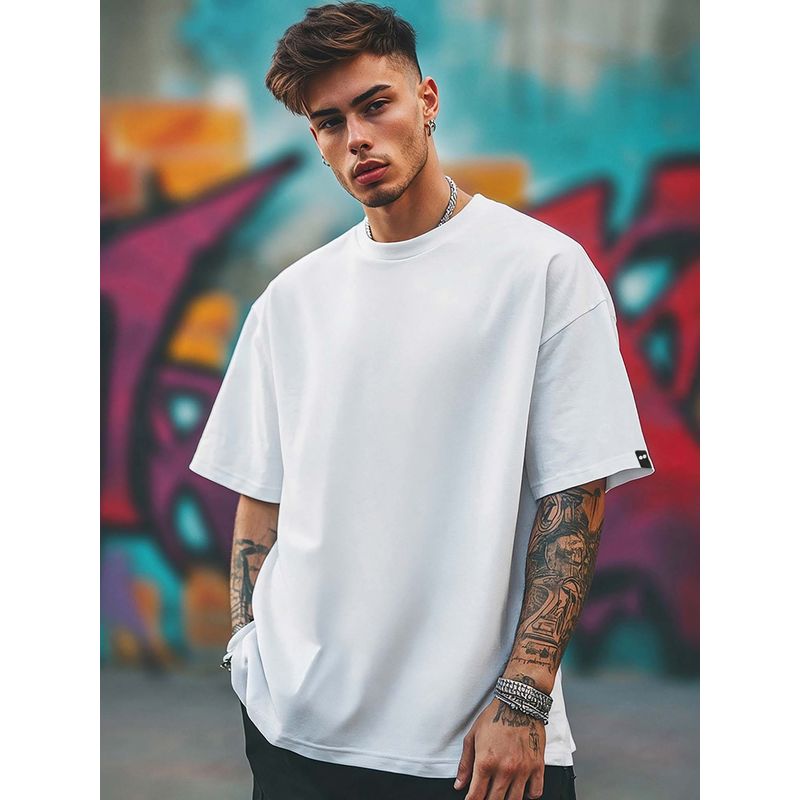 Bewakoof Men's White Oversized T-shirt (S)