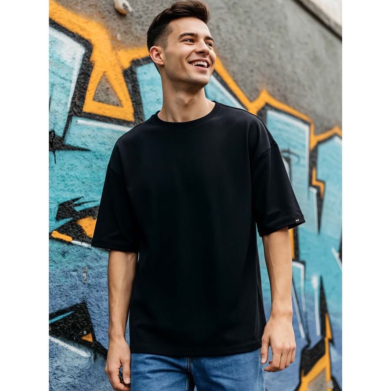 Bewakoof Men's Black Oversized T-shirt (XL)