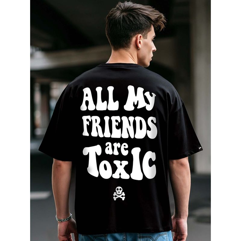 Bewakoof Men's Black Toxic Typography Oversized T-shirt (L)
