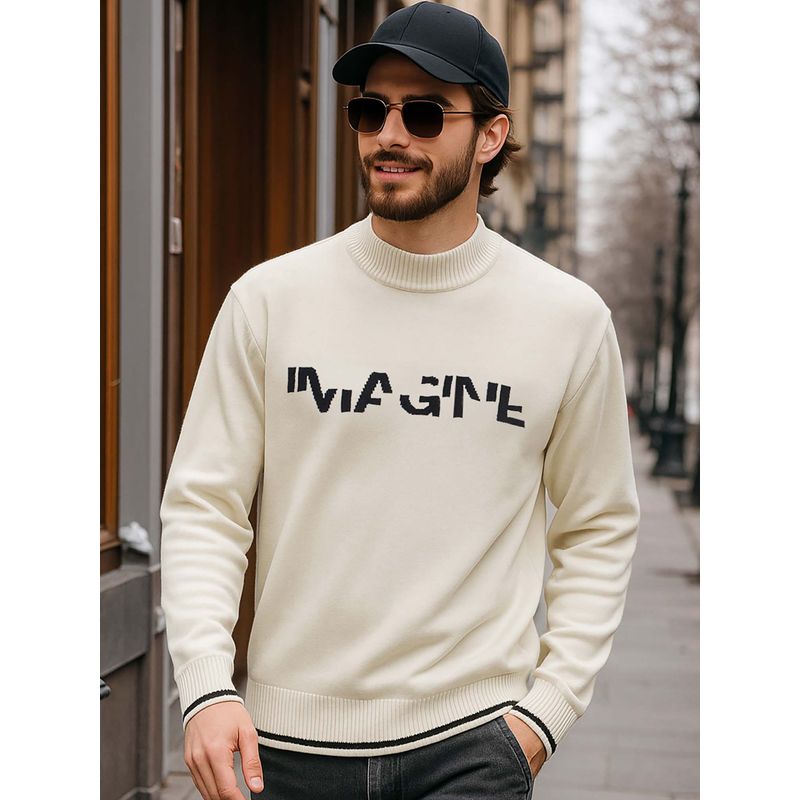 Bewakoof Men's Gardenia Imagine Typography Oversized Sweater (XL)
