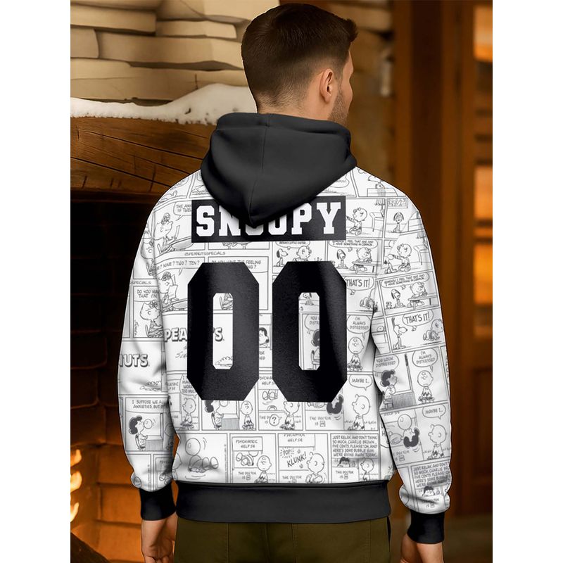 Bewakoof Heavy Duty 1.0 Peanuts Men's White & Black Snoopy Graphic Printed Oversized Hoodies (XL)