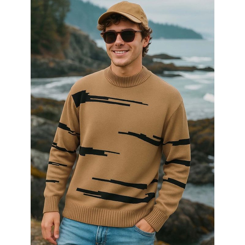 Bewakoof Men's Brown Oversized Flat Knit Sweater (XL)