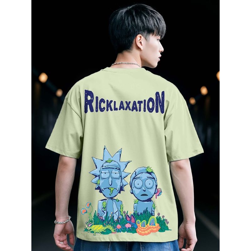 Bewakoof Men's Green Stoned Rick & Morty Graphic Printed Oversized T-shirt (S)