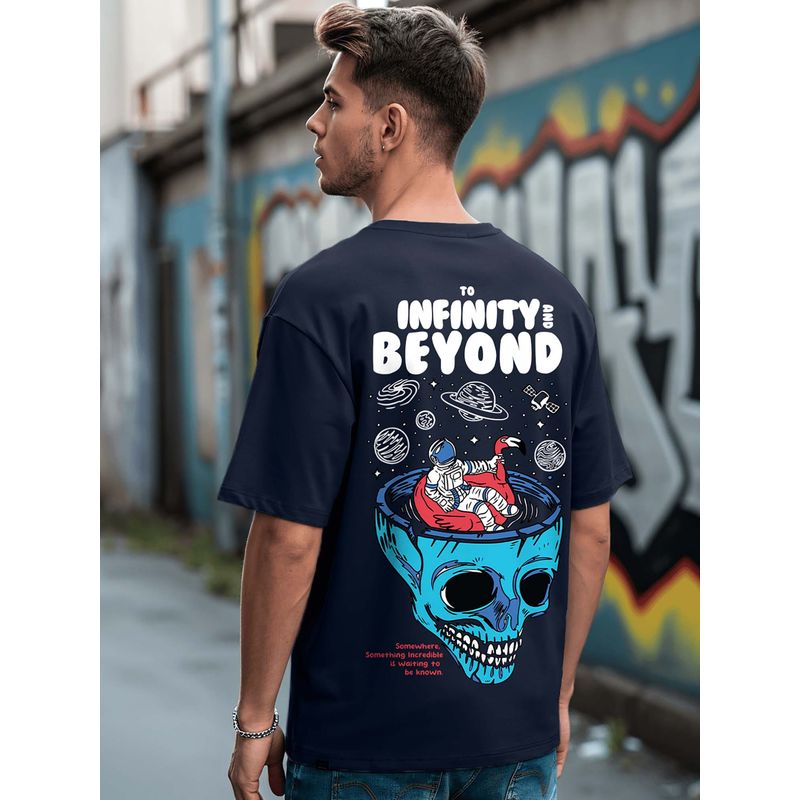 Bewakoof Men's Blue Infinity Space Graphic Printed Oversized T-shirt (2XL)