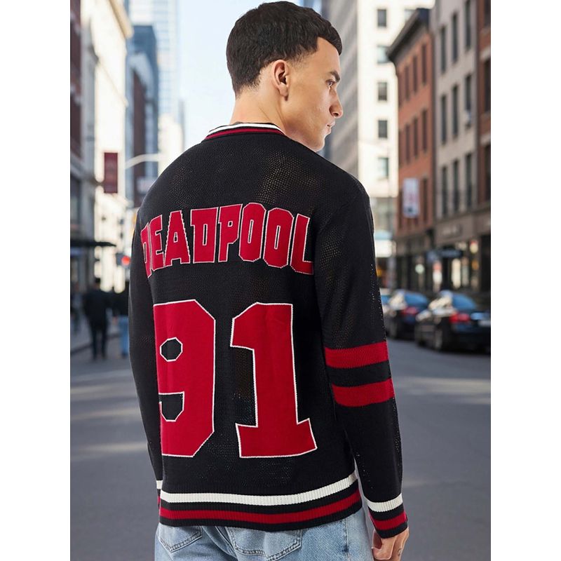 Bewakoof Air 1.0 Official Marvel Men's Black Deadpool Typography Oversized Sweater (M)