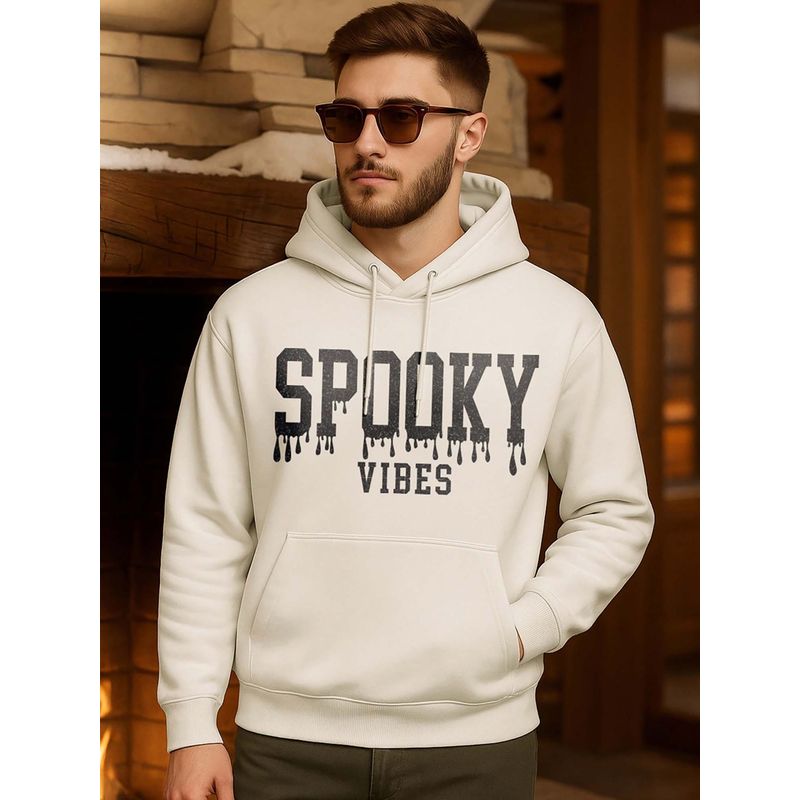 Bewakoof Heavy Duty 1.0 Men's Gardenia Spooky Vibes Typography Oversized Hoodies (S)