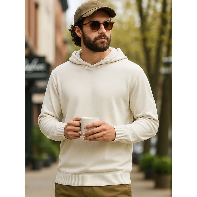 Bewakoof Men's Gardenia Oversized Hooded Flatknit Sweater (M)