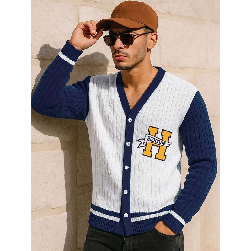 Bewakoof Men's White & Blue Typography Oversized Sweater (M)