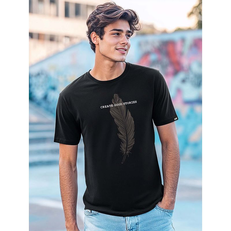 Bewakoof Men's Black Create Good Stories Typography T-shirt (L)