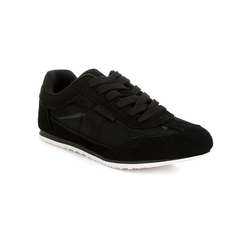 Rag & Co Black Microfiber and Mesh Sneakers (UK 4)