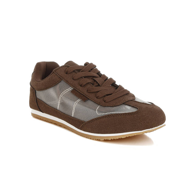 Rag & Co Brown Microfiber and Mesh Sneakers (UK 6)