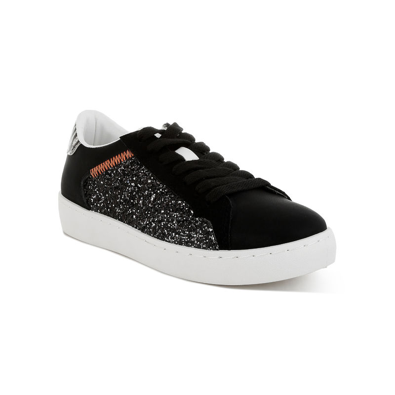 London Rag Black Glitter Faux Leather Sneakers (UK 3)