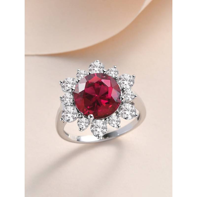 Ornate Jewels 925 Silver Round 3.5 Carat Red Ruby Flower Ring for Women & Girls (10)