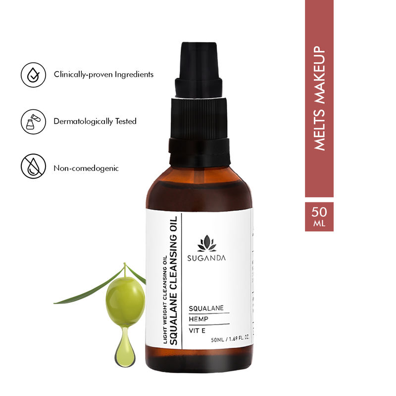 Suganda Squalane Cleansing Oil Removes Makeup & Sunscreen, with Squalane, Hemp & Vitamin E