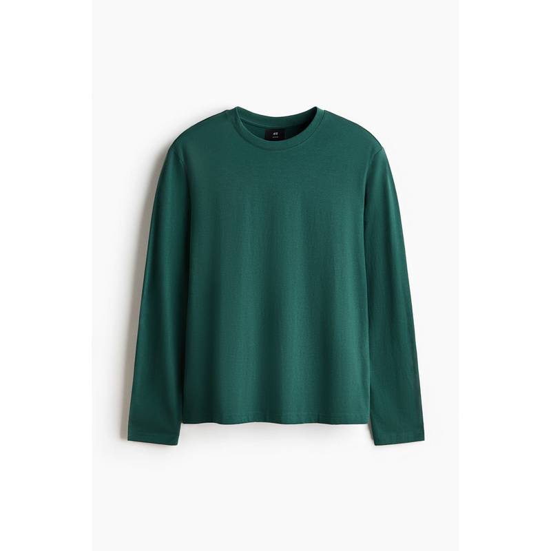 H&M Men Green Regular Fit Jersey T-Shirt - Image 1