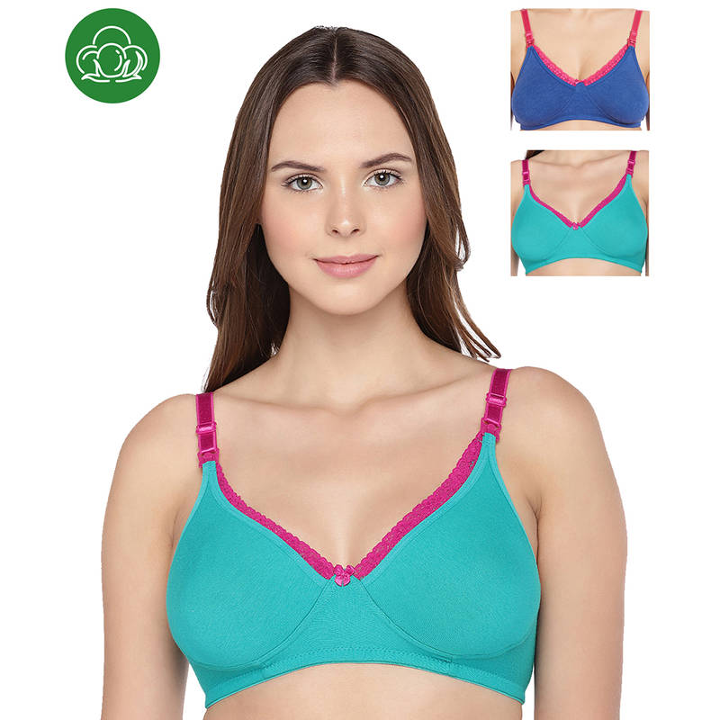 Inner Sense Organic Cotton Antimicrobial Laced Nursing Bra Pack of 3 - Multi-Color (34B)