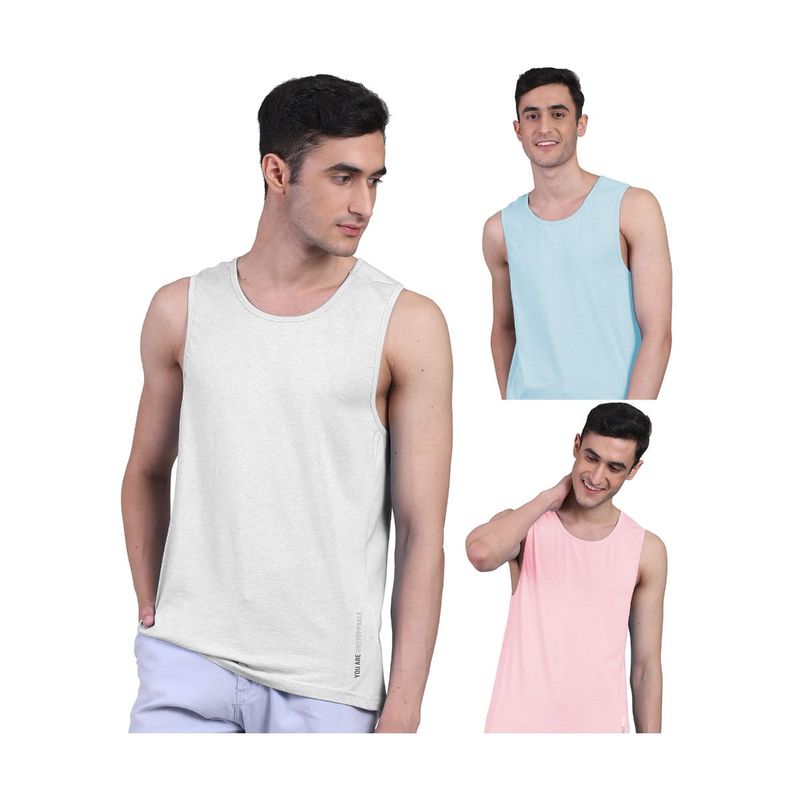 FREECULTR Mens Twin Skin Bamboo Cotton Anti Microbial Active Vest (Pack of 3) (S)