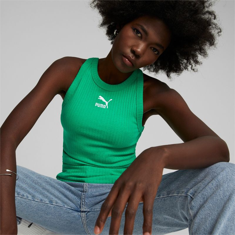 Puma Classics Ribbed Womens Green Tank (XL)
